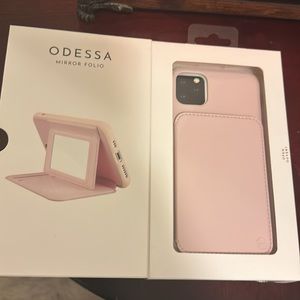 New iPhone 11 Pro Max mirror folio case in pink. Convenient for credit cards.